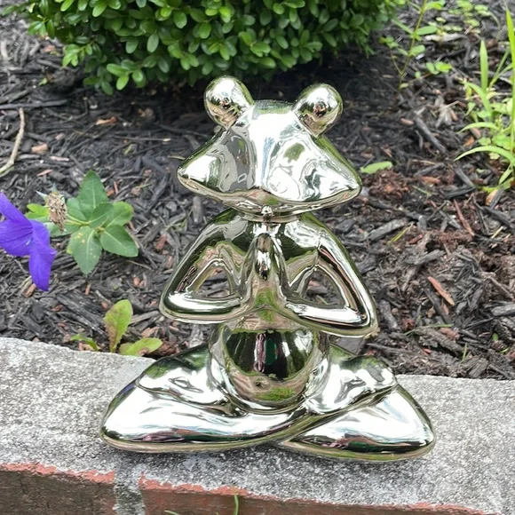 Ceramic Mirror Chrome Cute Whimsical Yoga Frog - Picture 11 of 12